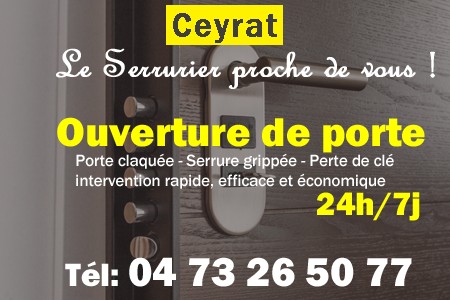 Ouverture de porte Ceyrat - Porte claquée Ceyrat - Porte fermée Ceyrat - serrure bloquée Ceyrat - serrure grippée Ceyrat