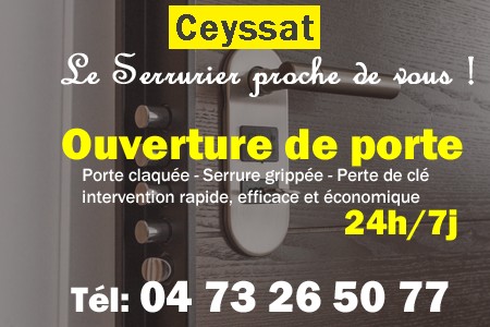 Ouverture de porte Ceyssat - Porte claquée Ceyssat - Porte fermée Ceyssat - serrure bloquée Ceyssat - serrure grippée Ceyssat