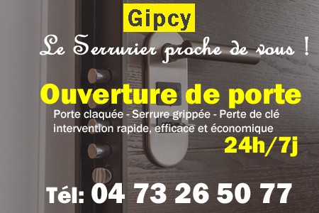 Ouverture de porte Gipcy - Porte claquée Gipcy - Porte fermée Gipcy - serrure bloquée Gipcy - serrure grippée Gipcy