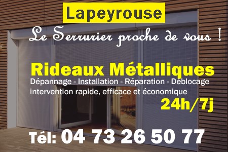 rideau metallique Lapeyrouse - rideaux metalliques Lapeyrouse - rideaux Lapeyrouse - entretien, Pose en neuf, pose en rénovation, motorisation, dépannage, déblocage, remplacement, réparation, automatisation de rideaux métalliques à Lapeyrouse