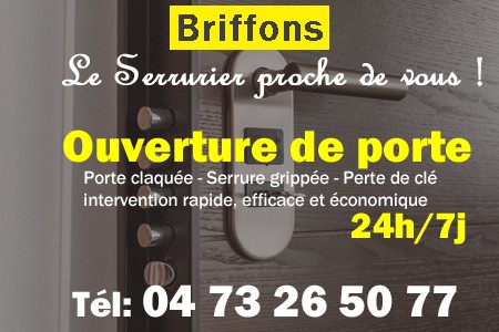 Ouverture de porte Briffons - Porte claquée Briffons - Porte fermée Briffons - serrure bloquée Briffons - serrure grippée Briffons