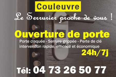 Ouverture de porte Couleuvre - Porte claquée Couleuvre - Porte fermée Couleuvre - serrure bloquée Couleuvre - serrure grippée Couleuvre