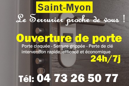 Ouverture de porte Saint-Myon - Porte claquée Saint-Myon - Porte fermée Saint-Myon - serrure bloquée Saint-Myon - serrure grippée Saint-Myon