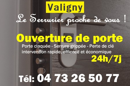 Ouverture de porte Valigny - Porte claquée Valigny - Porte fermée Valigny - serrure bloquée Valigny - serrure grippée Valigny